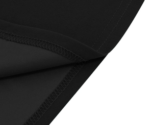 Close-up of black dress fabric showing premium stitching and woven textile texture