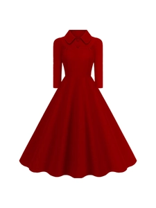 Women Vintage Peter Pan Collar Long Sleeve A-Line Large Swing Dress Elegant 1950s Audrey Hepburn Style Midi Party Dress