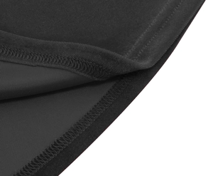 Detail shot of high-quality double-stitch sewing on black vintage dress fabric
