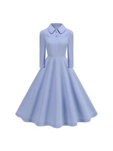 Elegant lavender retro midi dress with Peter Pan collar and flared A-line skirt