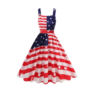 Retro A-line sleeveless dress with American flag star and stripe pattern for women