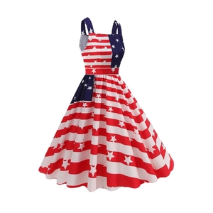 Retro Independence Day dress with American flag stars and stripes sleeveless A-line design