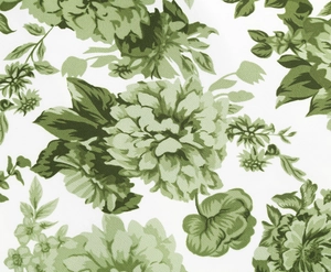 Detail shot of vintage green floral print fabric texture with elegant flower pattern
