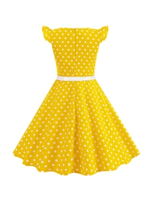 Détail du dos de la robe jaune à pois avec manches volantées et fermeture éclair invisible