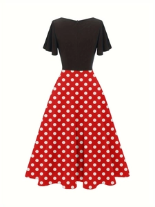 Robe vintage à pois des années 50 avec fermeture éclair au dos et jupe évasée