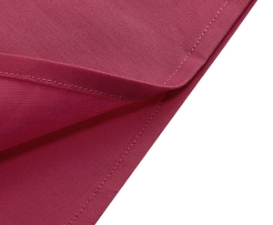 Detailed close-up showing the fine double-needle stitching and dark red fabric texture