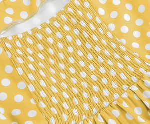 Vue détaillée du tissu jaune à pois avec une technique de smocks élastiques précis