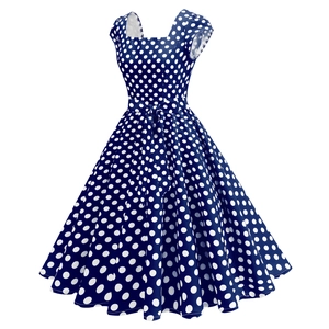 Gros plan détaillé de la robe rétro à pois avec nœud à la taille et silhouette ligne A