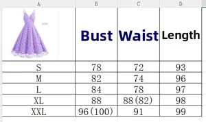 Detailed size chart for lace mesh strap dress showing bust waist and length for S-XXL