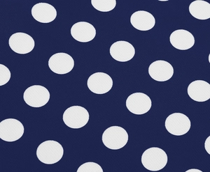 Vue détaillée du tissu bleu marine à pois blancs avec une texture tissée fine