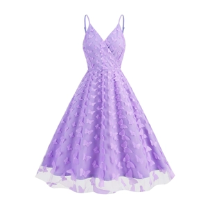 Women Elegant V Neck Mesh Midi Dress With 3D Butterfly Floral Appliques Sexy Backless A Line Party Evening Wedding Dress