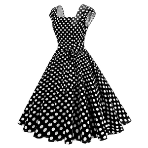Robe vintage à pois des années 50 avec encolure carrée et ceinture amincissante