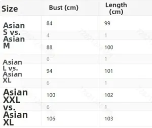 Size chart for black evening gown showing bust and length measurements from Asian S to XXL