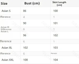 Detailed size chart for women's short sleeve dress showing chest and length in cm