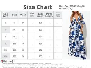 Size chart for women print maxi dress with batwing sleeves and waist tie detail