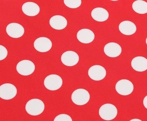 Gros plan détaillé du tissu à pois rouges et blancs sur une robe de style vintage