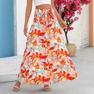 Robe Longue Fleurie pour Femmes Col Halter Taille Smockée Style Bohême Vacances Trapèze Été Sans Manches