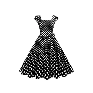 Robe à pois style Hepburn vintage avec col carré et taille nouée élégante