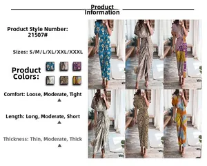 Tableau des tailles et échantillons de couleurs pour cette robe longue à imprimé élégant