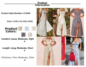 Detail showing five floral print options for the split French sun dress in S-XXXL sizes