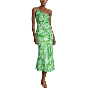 Elegantes florales One-Shoulder-Midikleid mit Fischschwanzsaum und grünen Mustern