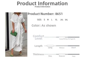 Détail de la robe chemise blanche à col en V avec taille nouée et design plissé