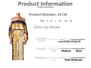 Detailed size chart and material specs for women off-shoulder printed two-piece set