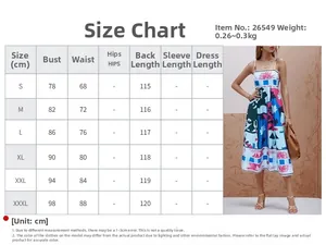 Detailed size chart for graffiti print high waist dress with measurements in cm