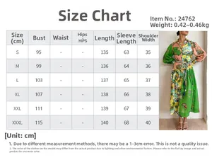 Tableau des tailles détaillé pour robe maxi fleurie à manches longues du S au 3XL