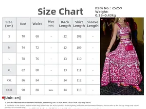 Size chart showing bust and waist measurements for square neck floral set from S to 3XL