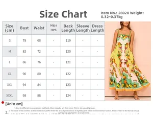 Size chart for graffiti print high waist dress with bust and length measurements