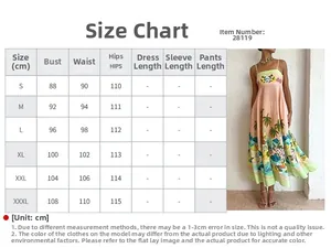 Size chart for graffiti print high waist slip dress with bust and waist measurements