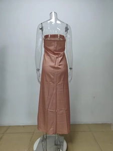Detail view of champagne satin tube maxi dress back with elasticated stitching details
