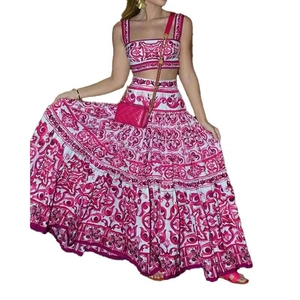 Women's floral print two-piece set with crop top and high-waisted maxi skirt
