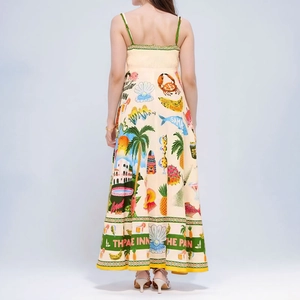 Detailed back view showing the elastic waist and tropical print on this sundress