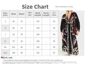 Tableau des tailles détaillé pour robe imprimée vintage avec mesures du S au 3XL
