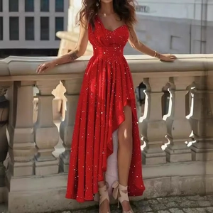 Robe de Soirée Élégante à Une Épaule avec Paillettes Taille Haute Ourlet Irrégulier Sans Manches Fête Bal Robe Maxi pour Femmes