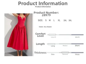 Tableau des tailles pour la robe longue rouge dos nu avec jupe évasée élégante