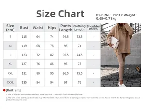 Detailed size chart for the women's long sleeve crewneck sweatshirt and leggings set