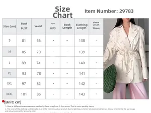 Size chart for women's floral waist-tie coat with measurements from S to XXXL