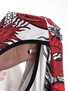 Robe moulante élégante imprimé dragon chinois style qipao à manches courtes et bouton traditionnel