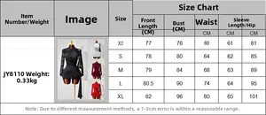 Detailed size guide table for slim fit lace-up dress showing XS to XL measurements