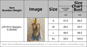 Tableau des tailles pour top dos nu à licou avec mesures de S à XL en cm