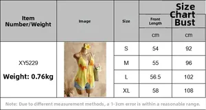 Size chart showing S-XL measurements for the backless floral halter neck top XY5229