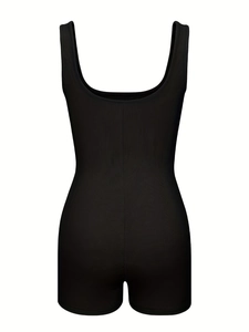 Body smanicato in maglia a coste nere con scollo rotondo per una silhouette aderente