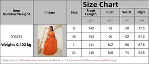 Size guide for the backless V-neck maxi dress with detailed measurements and product weight