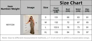 Guide des tailles pour robe longue léopard dos nu avec mesures détaillées de S à XL