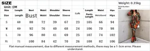 Tableau des tailles pour ensemble femme avec chemisier à col en V imprimé et pantalon large