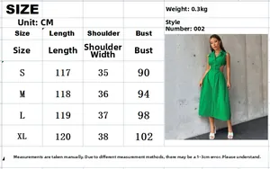 Tableau des tailles détaillé pour la robe midi verte élégante à découpes, tailles S-XL