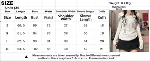 Size chart table for slim fit long sleeve printed t-shirt showing S to XL measurements